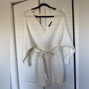 White Sweater Dress with detachable belt